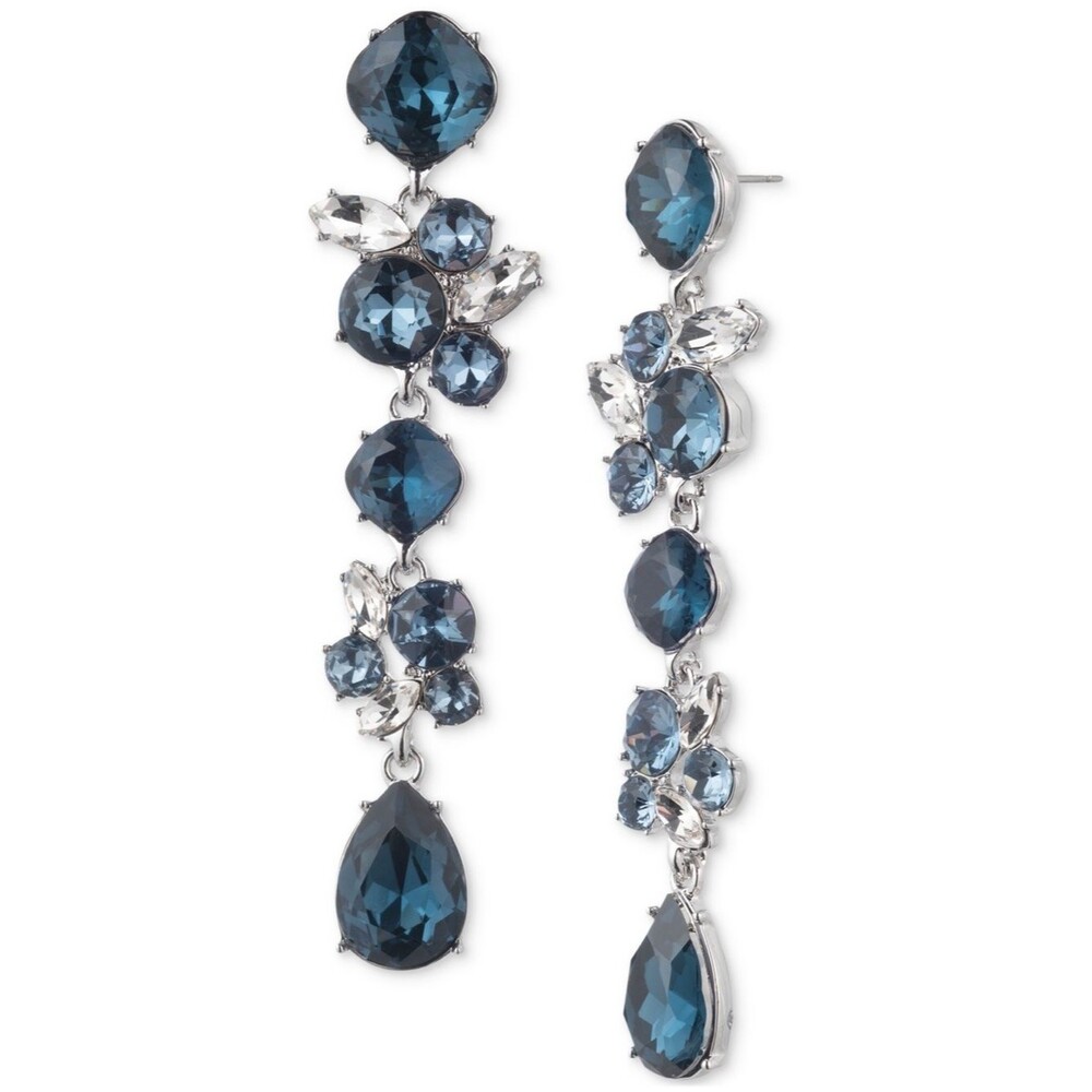 Givenchy Silver-Tone Color Crystal Cluster Linear Drop Earrings in blue